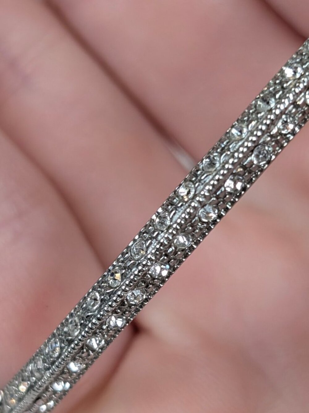 Locking White Rhinestone Hinge Bracelet - Picture 3 of 7